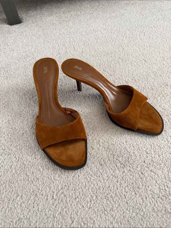 Zara Shoes - New!! Zara Brown Suede Slip-On Mid Heel Mules